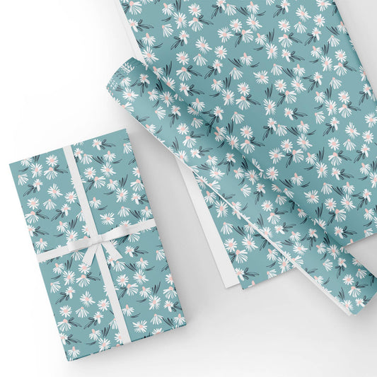 Daisy in Light Blue Flat Wrapping Paper Sheet Wholesale Wraphaholic