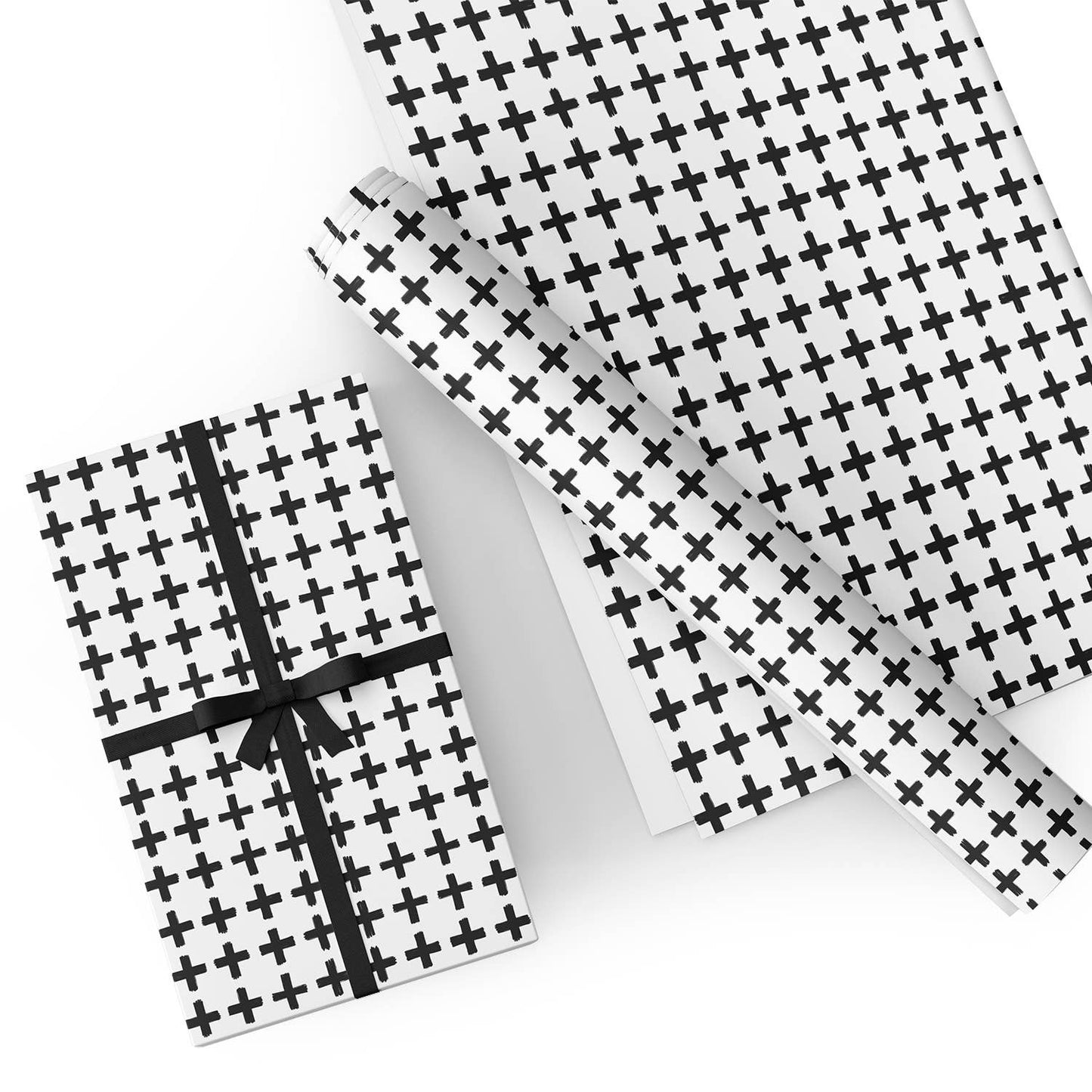 Black and White Cross Flat Wrapping Paper Sheet Wholesale Wraphaholic
