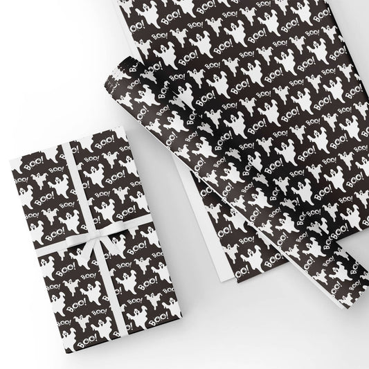 Halloween Boo Ghost Flat Wrapping Paper Sheet Wholesale Wraphaholic