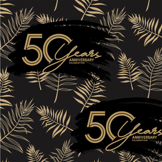 50th Black and Gold Birthday Flat Wrapping Paper Sheet Wholesale Wraphaholic