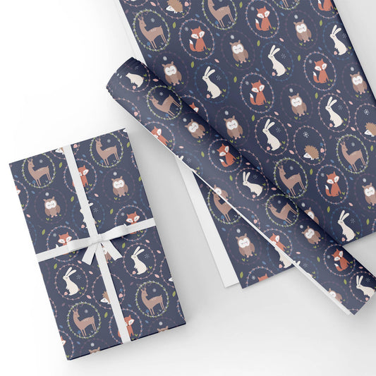 Rabbit Fox Blue Flat Wrapping Paper Sheet Wholesale Wraphaholic