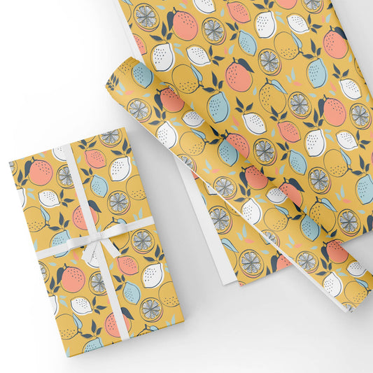 Lemon in Orange Flat Wrapping Paper Sheet Wholesale Wraphaholic