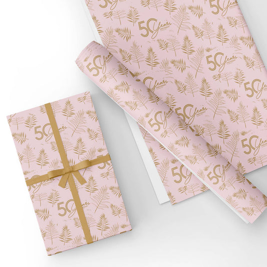 50th Pink and Gold Birthday Flat Wrapping Paper Sheet Wholesale Wraphaholic