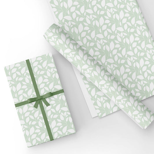 White Leaves in Cyan Flat Wrapping Paper Sheet Wholesale Wraphaholic