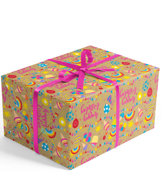 Birthday Party Kraft Wrapping Paper Recycled RUSPEPA