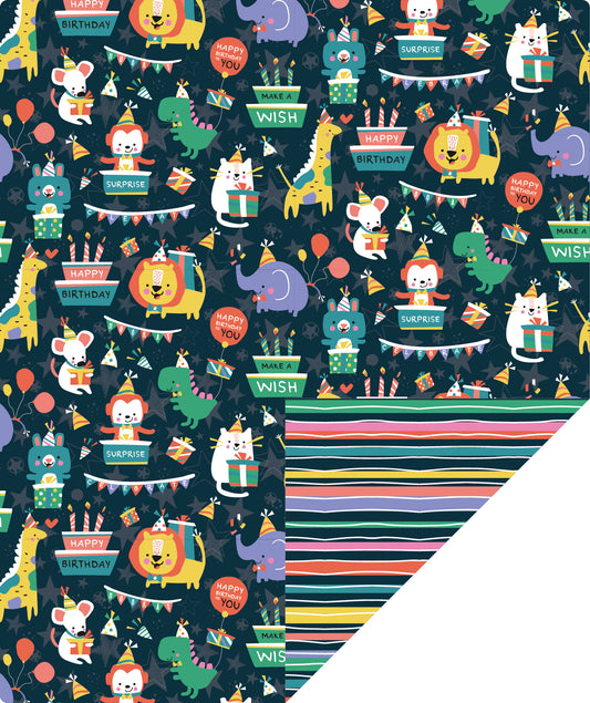 Animals Birthday Party Wrapping Paper with Color Stripe Jumbo Roll Wholesale