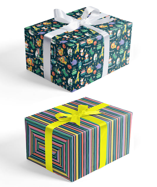 Animals Birthday Party Wrapping Paper with Color Stripe Jumbo Roll Wholesale