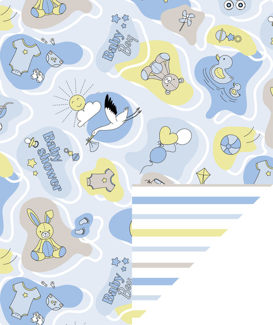 Baby Shower Boy Wrapping Paper wtih Cross Stripe Jumbo Roll Wholesale Wrapaholic