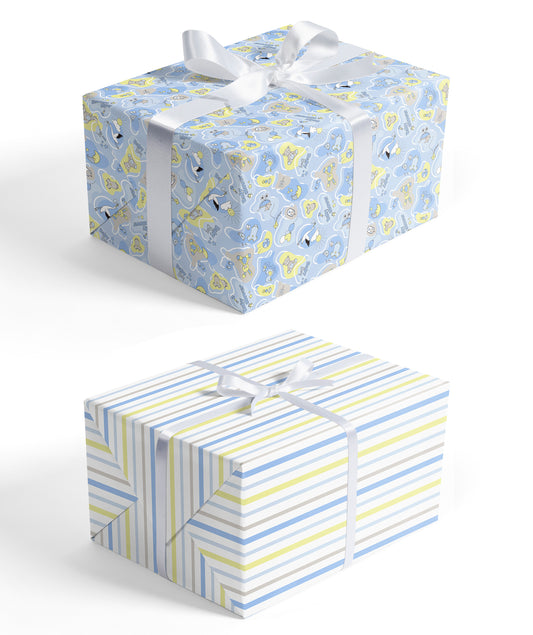 Baby Shower Boy Wrapping Paper wtih Cross Stripe Jumbo Roll Wholesale Wrapaholic