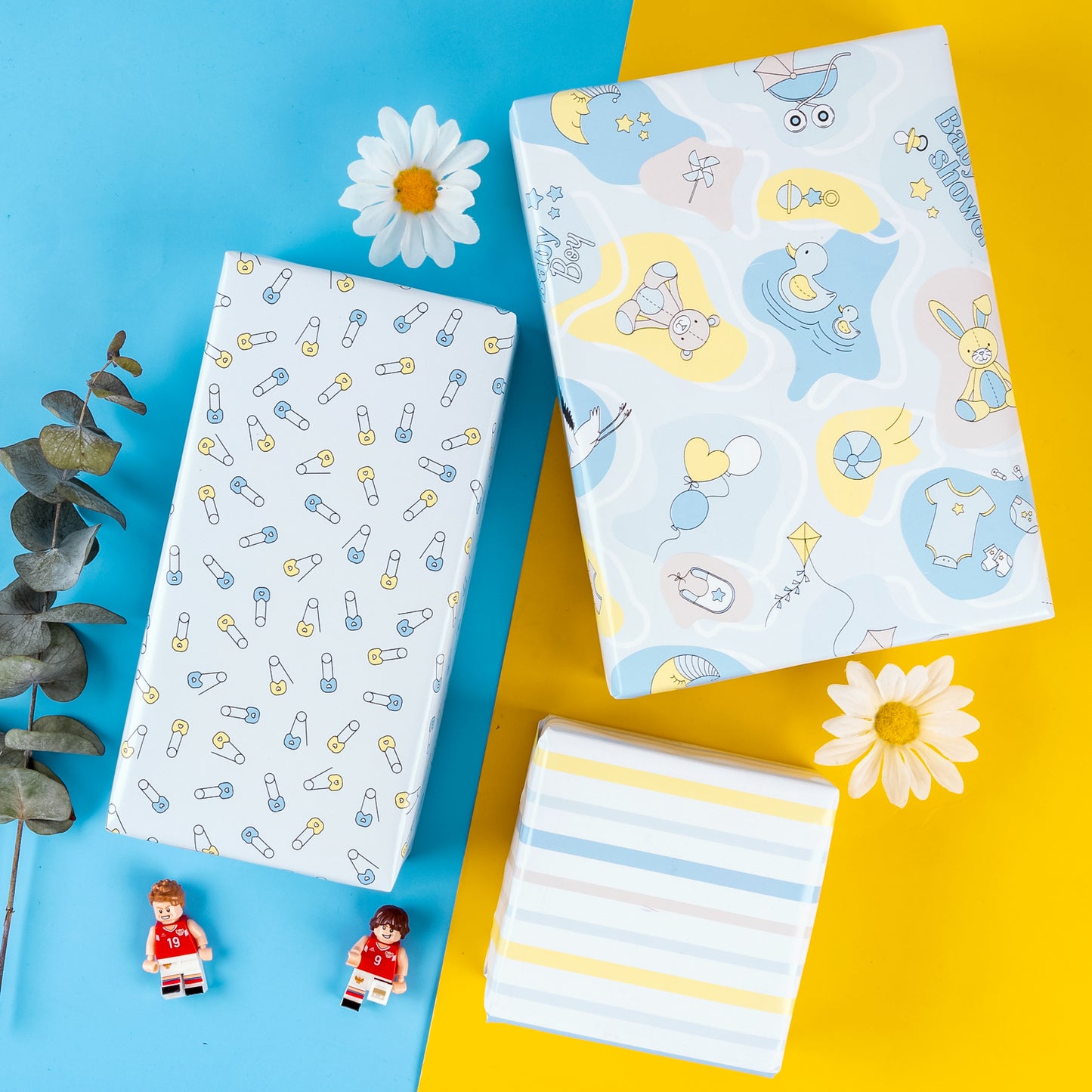 Baby Shower Boy Wrapping Paper wtih Cross Stripe Jumbo Roll Wholesale Wrapaholic