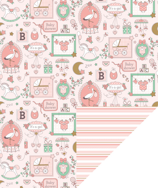 Baby Shower Girl Pink Wrapping Paper with Cross Stripe Jumbo Roll Wholesale Wrapaholic