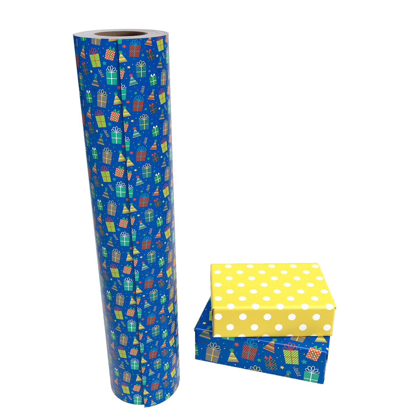 Birthday Gift Blue Wrapping Paper with Yellow Polka Dot Packing Paper Supply Wrapaholic