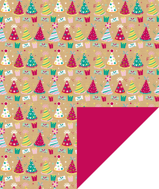 Birthday Hat Wrapping Paper with Fuchsia Jumbo Roll Wholesale Wrapaholic