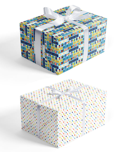 Birthday Lettering Wrapping Paper with Colorful Stars Jumbo Roll Wholesale Wrapaholic