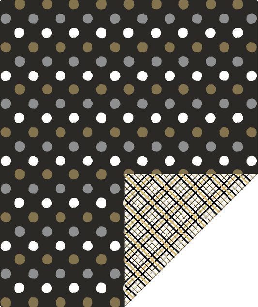 Black & Gold Polka Dot Wrapping Paper with Plaid Jumbo Roll Wholesale Wrapaholic