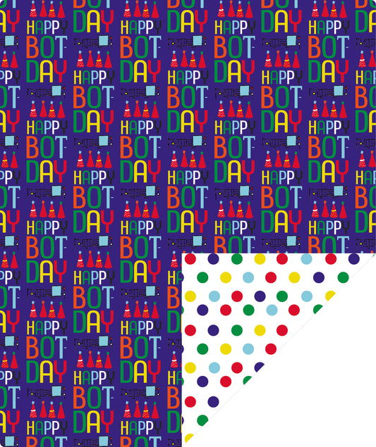 Bot Purple Boy's Birthday Wrapping Paper with Colorful Polka Dot Packing Paper Supply Wrapaholic