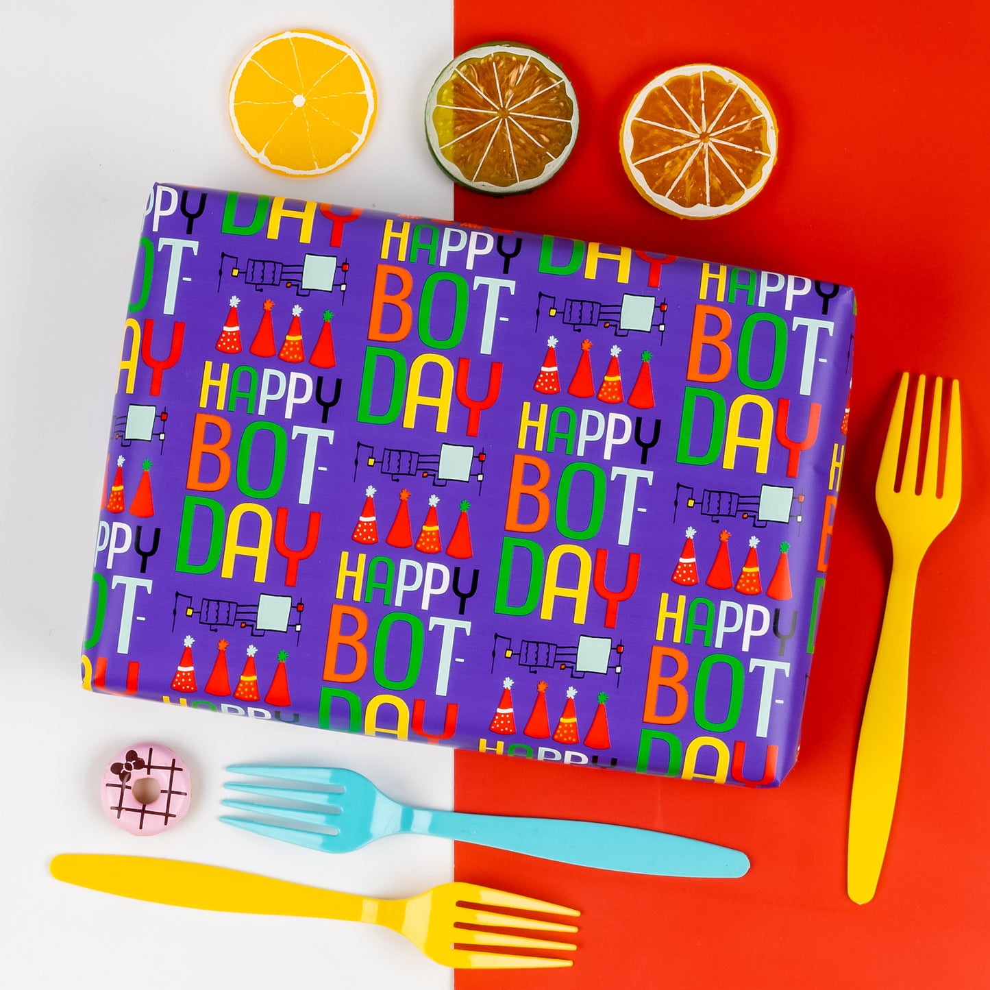 Bot Purple Boy's Birthday Wrapping Paper with Colorful Polka Dot Packing Paper Supply Wrapaholic