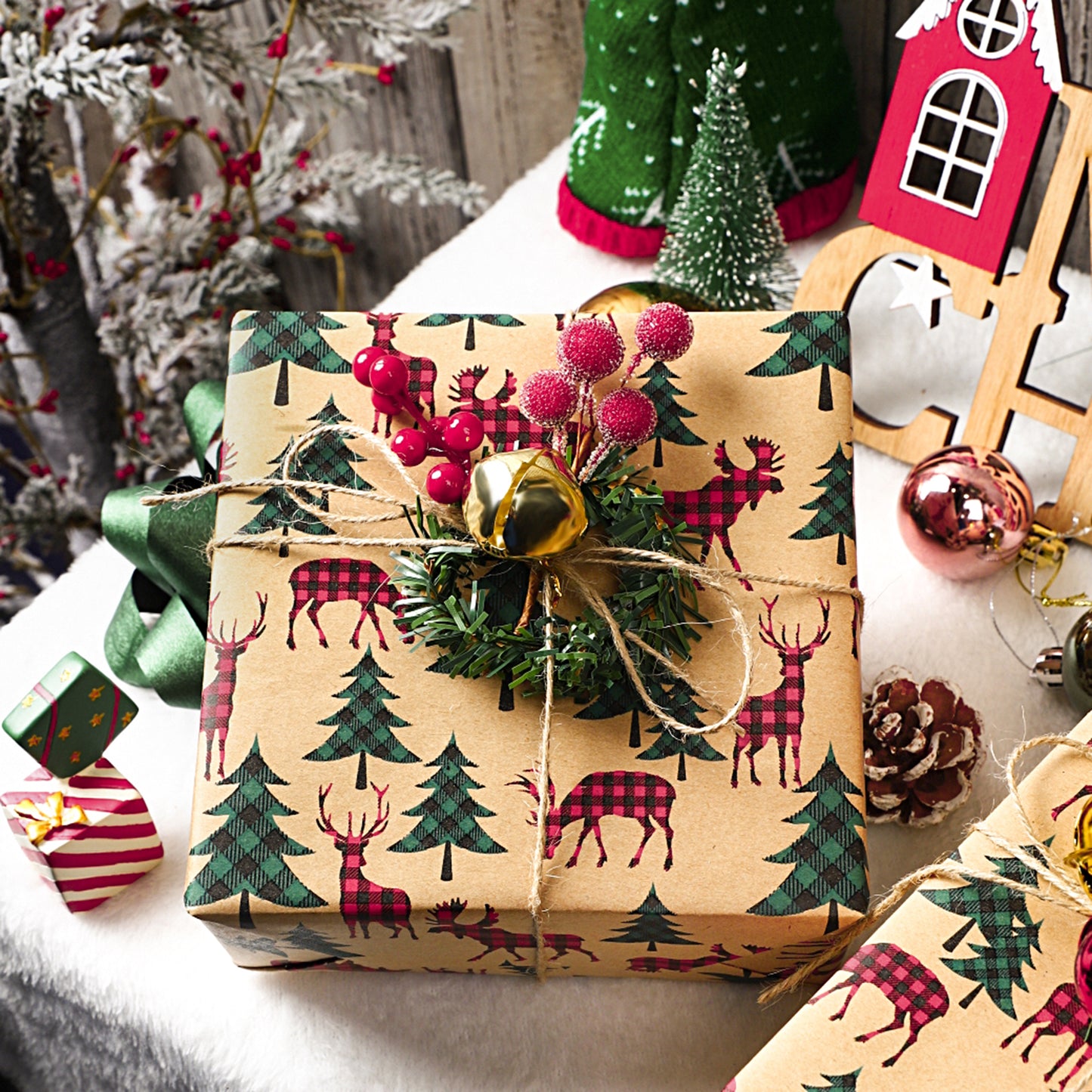 Buffalo Plaid Animals Christmas Kraft Wrapping Paper Roll RUSPEPA Wholesale Ream