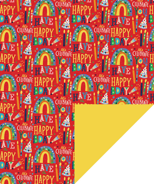 Celebrate Meledy Birthday Wrapping Paper with Yellow Polka Dot Jumbo Roll Wholesale Wrapaholic