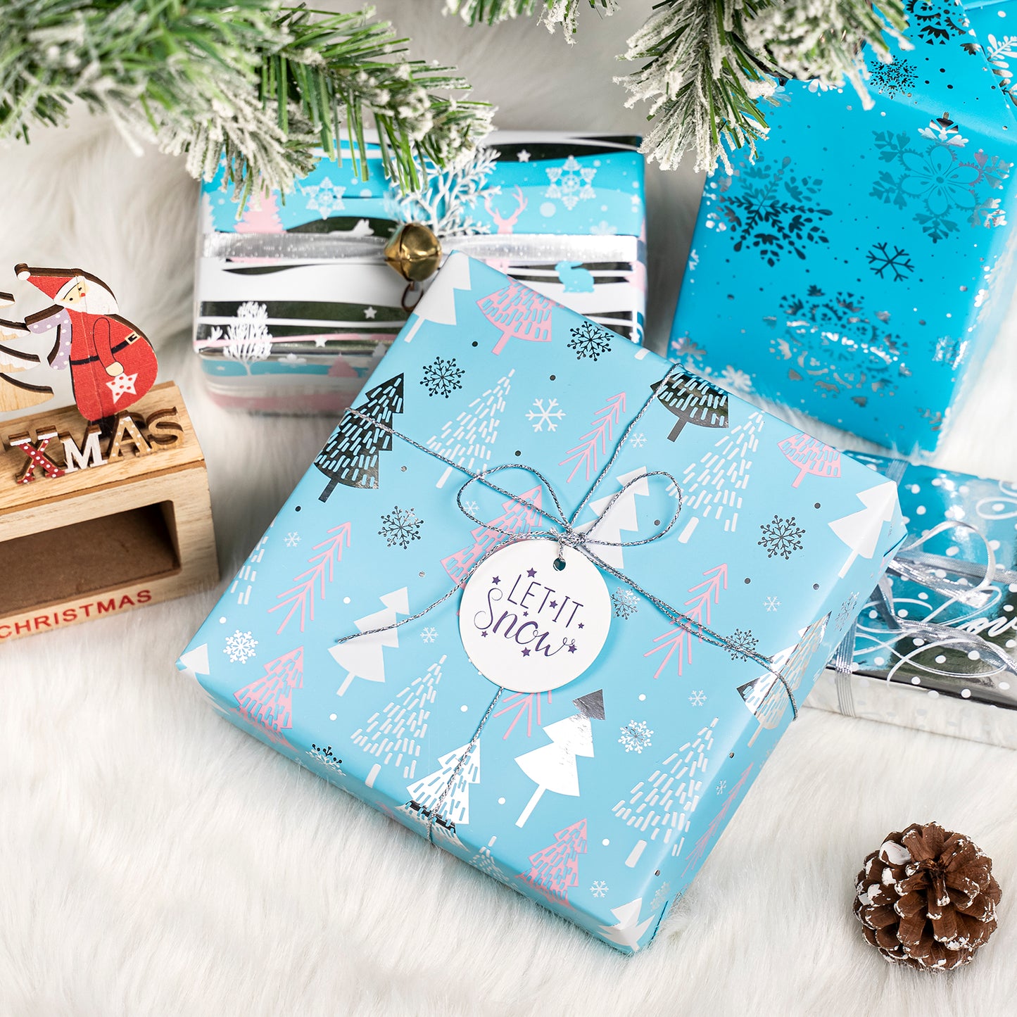 Colored Xmas Tree Blue Foil Christmas Wrapping Paper Roll Wrapaholic Wholesale Ream