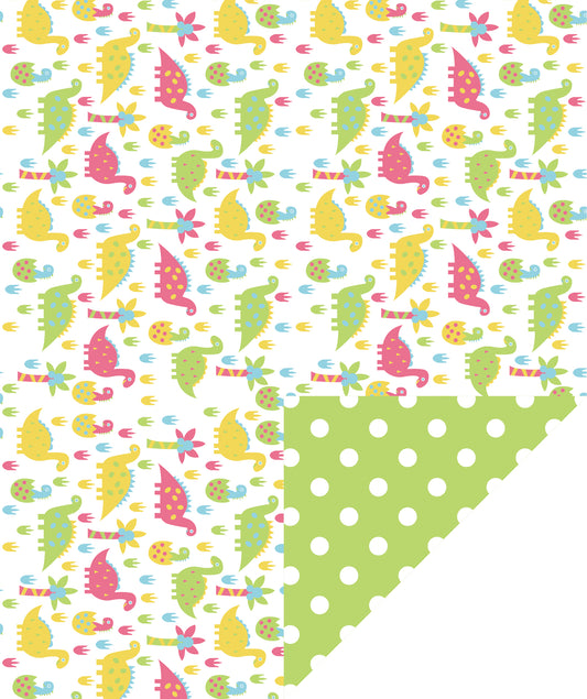 Cute Baby Dino Wrapping Paper with Green Polka Dot Jumbo Roll Wholesale Wrapaholic
