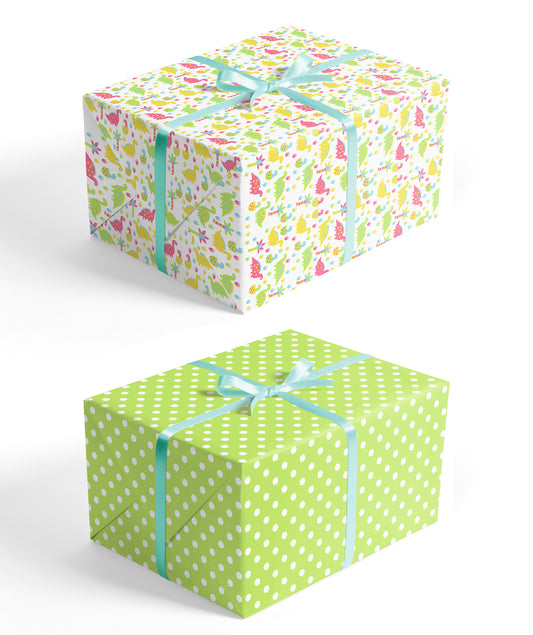 Cute Baby Dino Wrapping Paper with Green Polka Dot Jumbo Roll Wholesale Wrapaholic