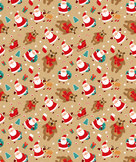 Cute Dancing Santa & Bear Christmas Kraft Wrapping Paper Roll RUSPEPA Wholesale Ream