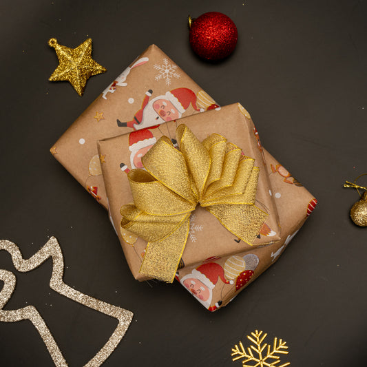 Dancing Santa & Animals Christmas Kraft Wrapping Paper Roll RUSPEPA Wholesale Ream