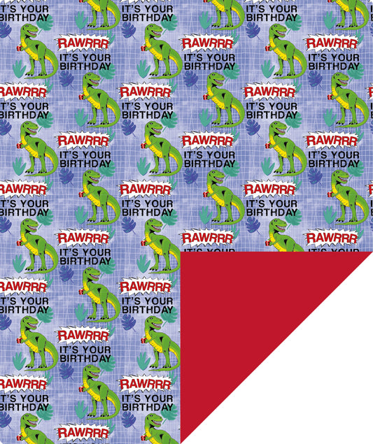 Dinosaur Birthday Wrapping Paper with Red Color Packing Paper Supply Wrapaholic