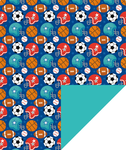 Football Sports Boy's Birthday Wrapping Paper with Teal Color Packing Paper Supply Wrapaholic