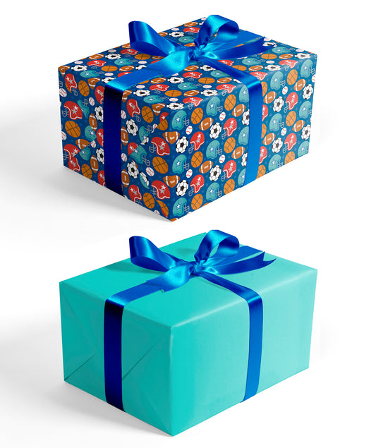 Football Sports Boy's Birthday Wrapping Paper with Teal Color Packing Paper Supply Wrapaholic