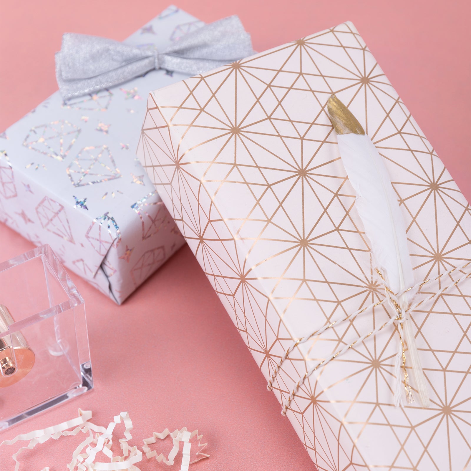 Geometrical Line Wrapping Paper with Gold Color Packing Paper Supply Wrapaholic