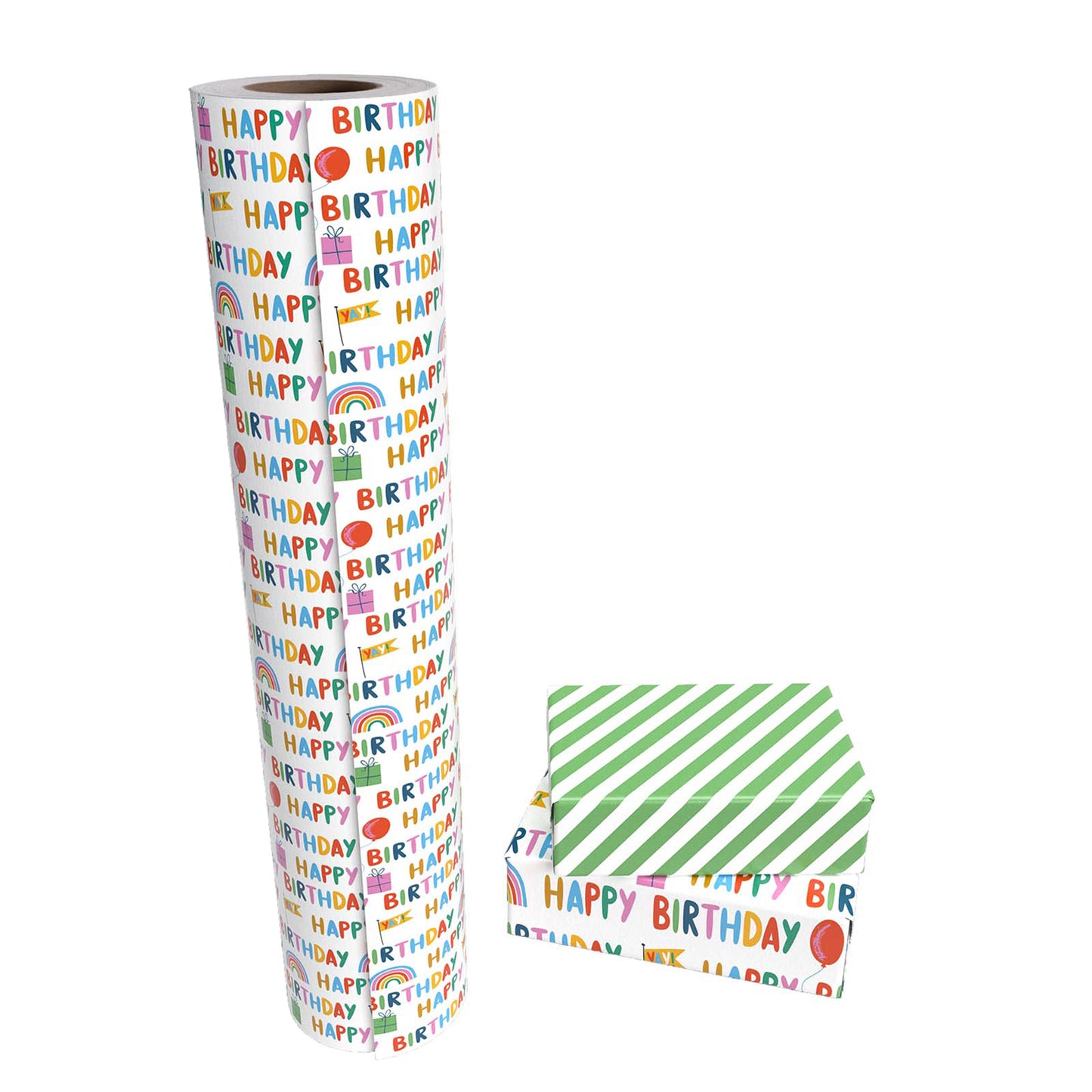 Hand Writing Happy Birthday Wrapping Paper with Green Stripe Jumbo Roll Wholesale Wrapaholic