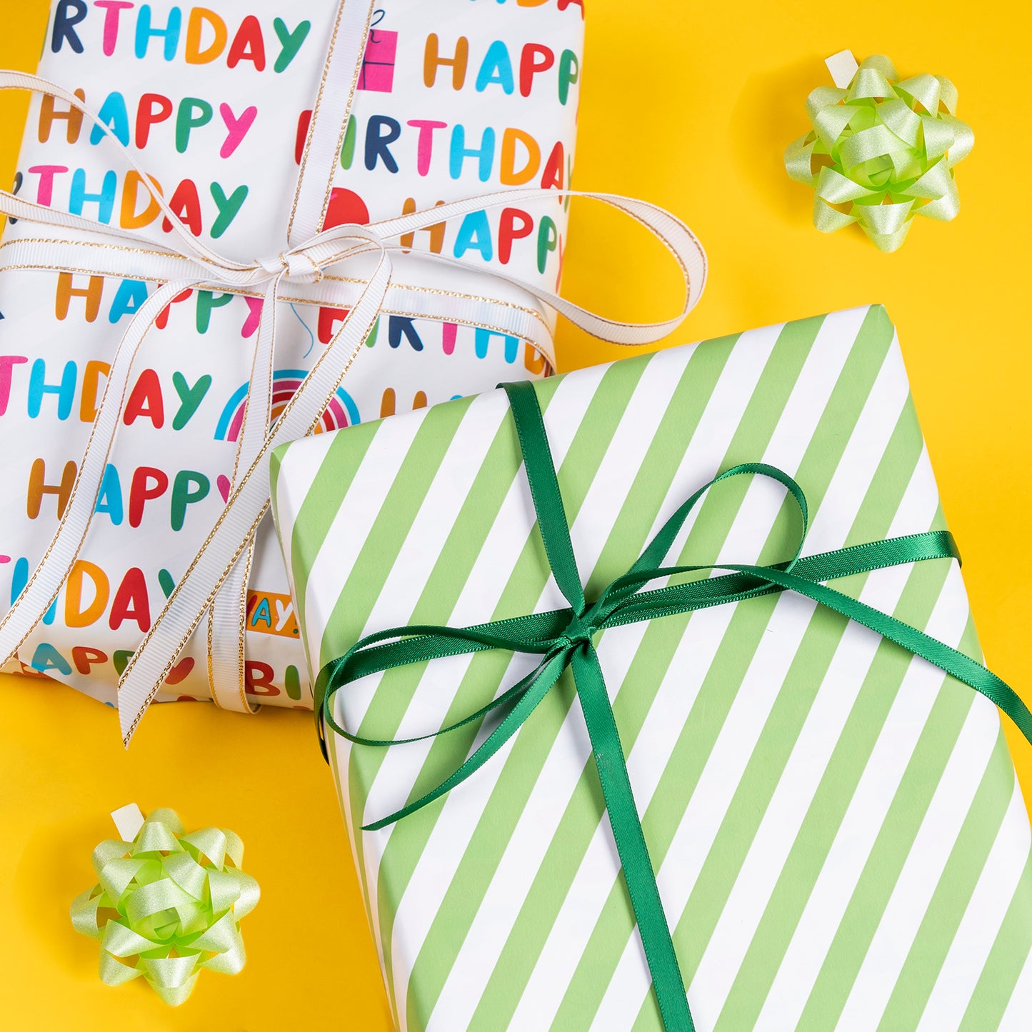 Hand Writing Happy Birthday Wrapping Paper with Green Stripe Jumbo Roll Wholesale Wrapaholic