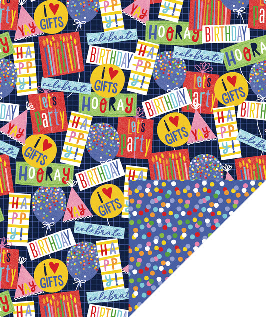 Hooray Birthday Party Wrapping Paper with Colorful Polka Dot Packing Paper Supply Wrapaholic