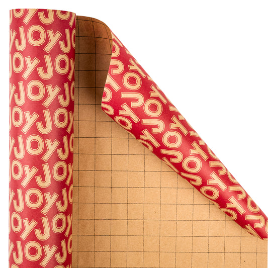 Joy in Red Background Christmas Kraft Wrapping Paper Roll RUSPEPA Wholesale Ream