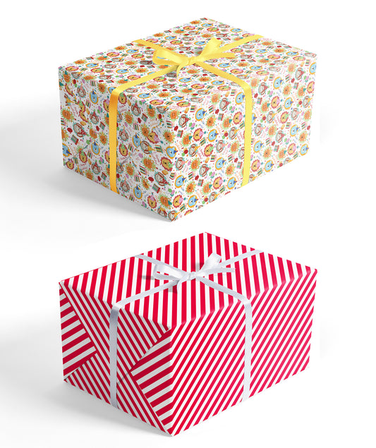 Jungle Birthday Party Wrapping Paper with Red Stripe on Reverse