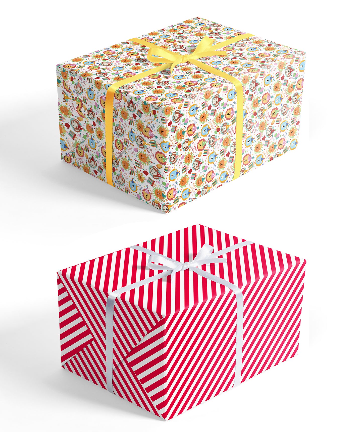 Jungle Birthday Party Wrapping Paper with Red Stripe on Reverse