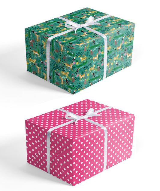 Jungle Kids' Birthday Wrapping Paper with Hot Pink Polka Dot Jumbo Roll Wholesale