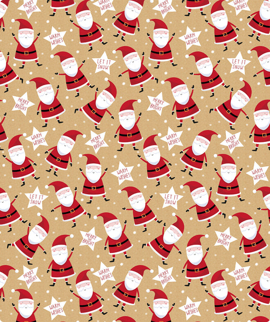 Merry & Bright Santa Christmas Kraft Wrapping Paper Roll RUSPEPA Wholesale Ream