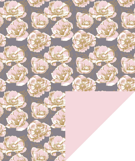 Peony in Silver Color Wrapping Paper with Pink Color Jumbo Roll Wholesale Wrapaholic