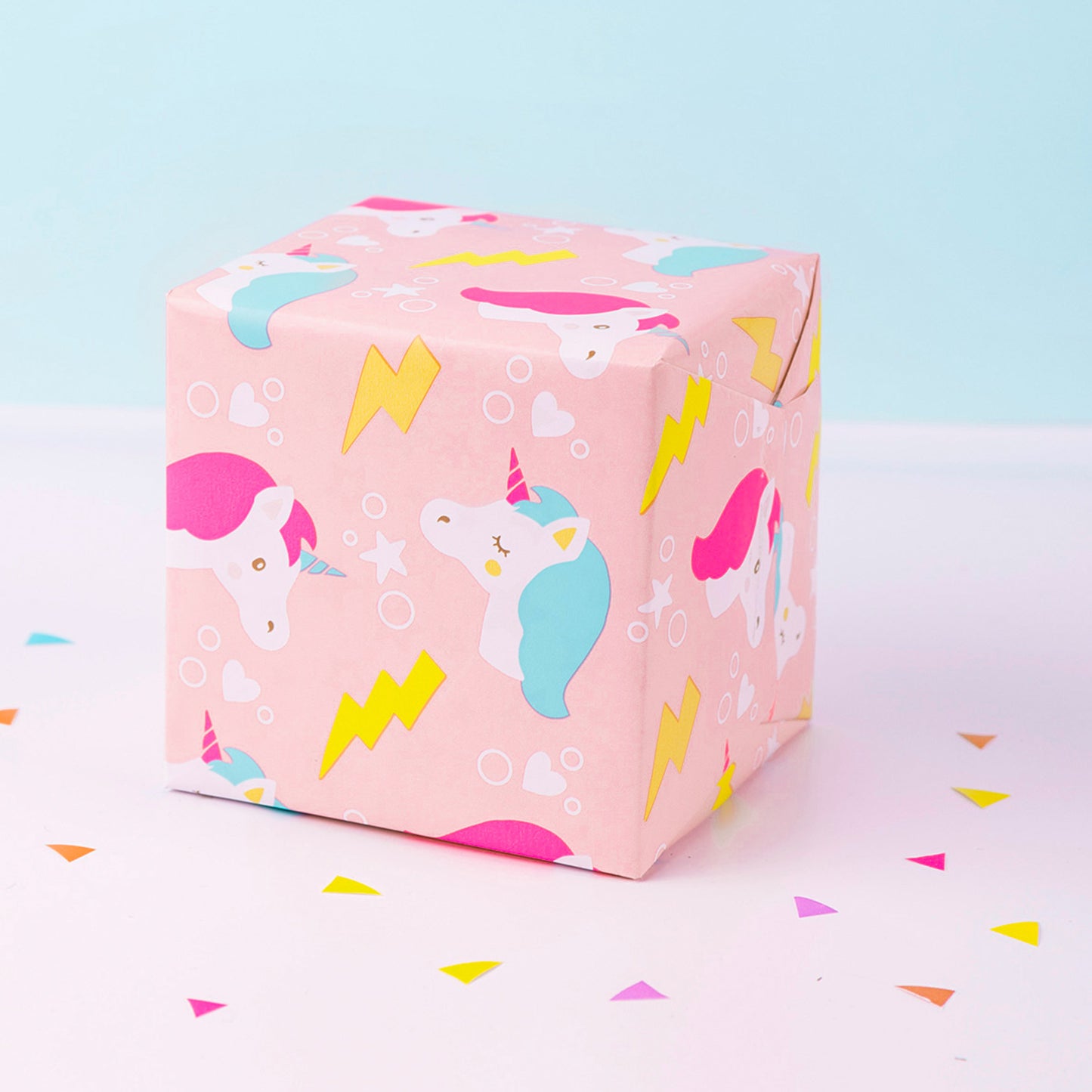 Pink Flash Unicorn Girl's Birthday Wrapping Paper with Sky Blue Jumbo Roll Wholesale Wrapaholic