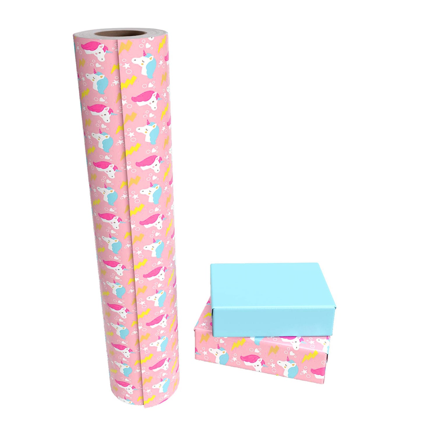 Pink Flash Unicorn Girl's Birthday Wrapping Paper with Sky Blue Jumbo Roll Wholesale Wrapaholic