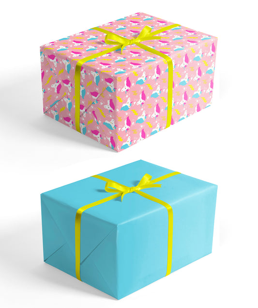 Pink Flash Unicorn Girl's Birthday Wrapping Paper with Sky Blue Jumbo Roll Wholesale Wrapaholic