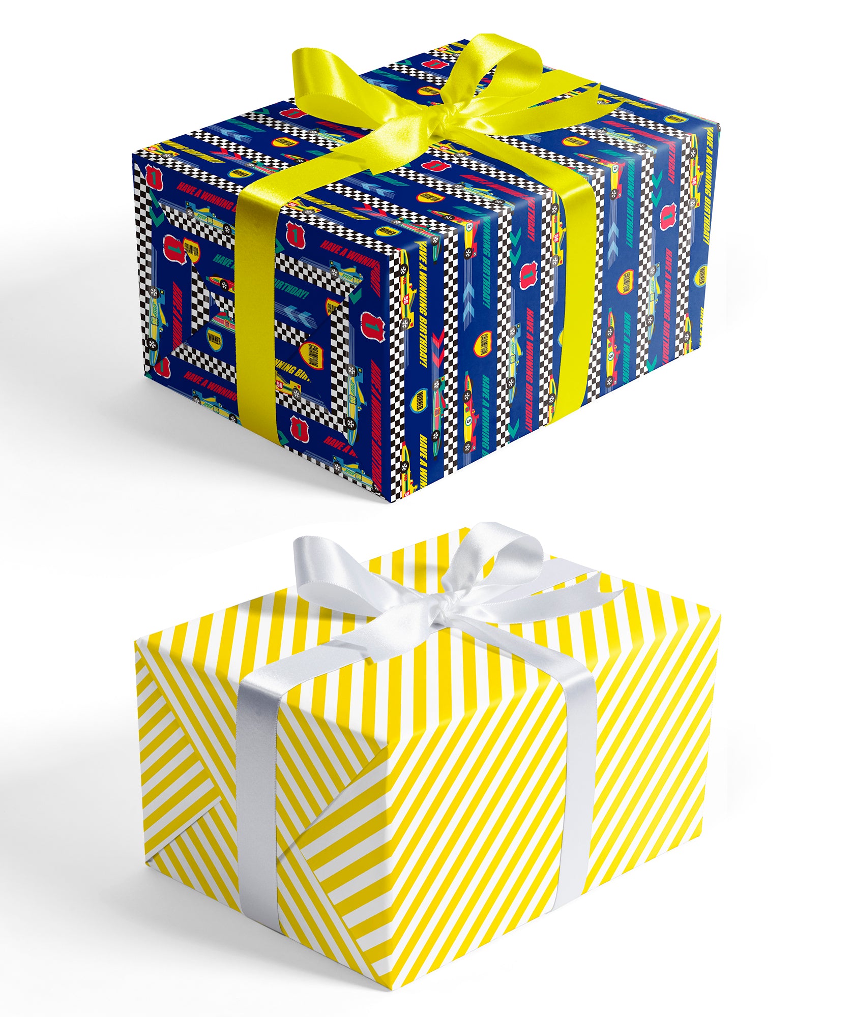 Racing Cars Boy's Birthday Wrapping Paper wtih Yellow Stripe Packing Paper Supply Wrapaholic