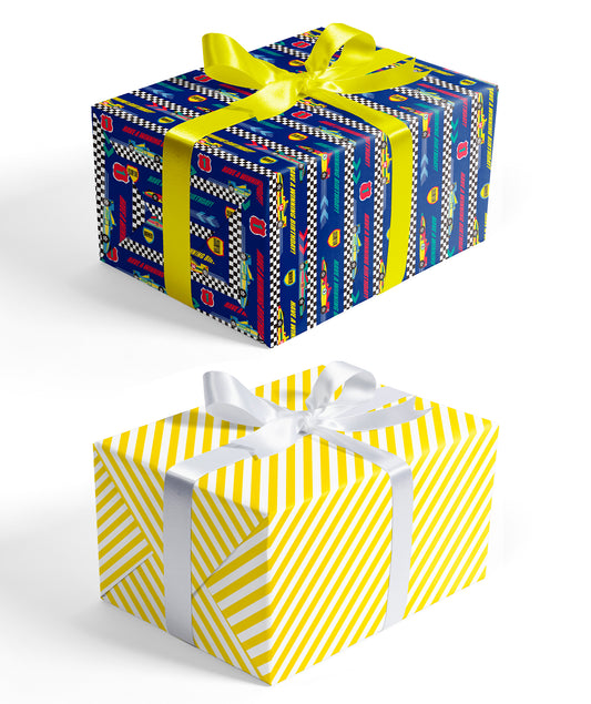 Racing Cars Boy's Birthday Wrapping Paper wtih Yellow Stripe Packing Paper Supply Wrapaholic