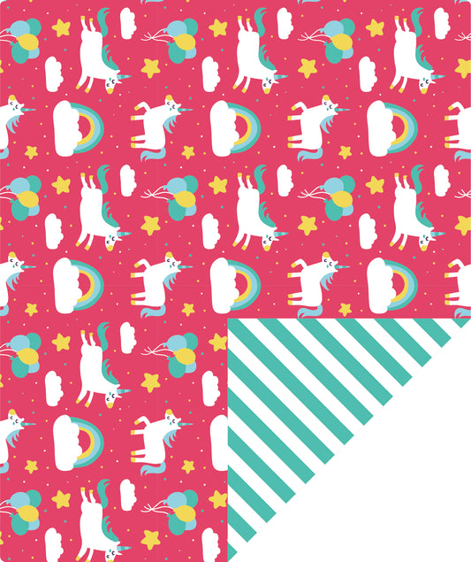 Rainbow Pony Girl's Birthday Wrapping Paper with Green Stripe Jumbo Roll Wholesale Wrapaholic