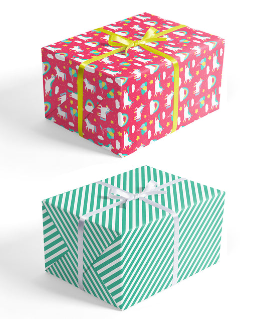 Rainbow Pony Girl's Birthday Wrapping Paper with Green Stripe Jumbo Roll Wholesale Wrapaholic
