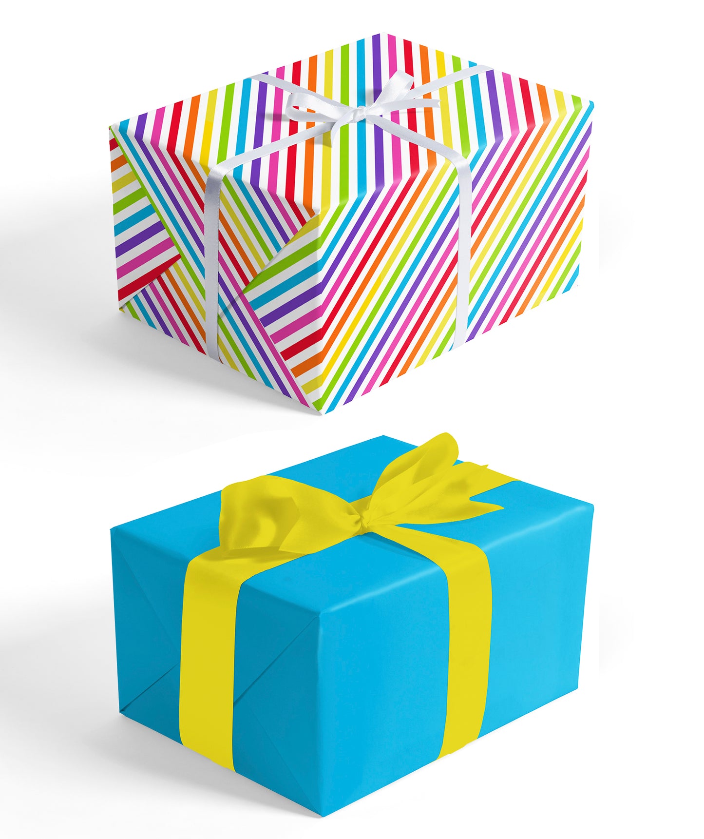 Rainbow Stripe Wrapping Paper with Sky Blue Color on Reverse