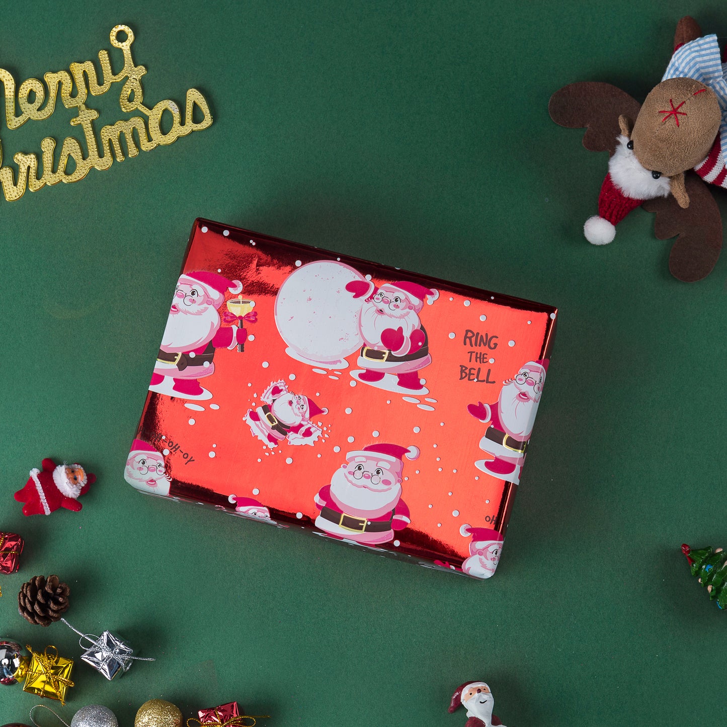 Santa Clauds in Red Foil Christmas Wrapping Paper Roll Wholesale Ream